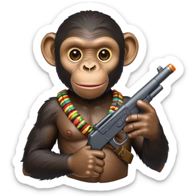 Chimpanzee with war paint and toy gun sticker
