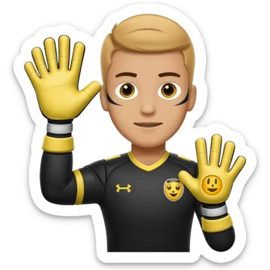 Football goalkeeper gloves with man goalkeeper and small emoji sticker