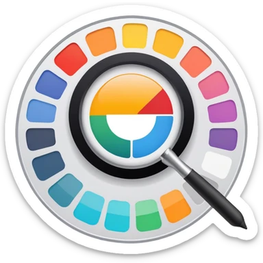 digital screen showing a basic logo being edited, with vector handles and a color palette sticker