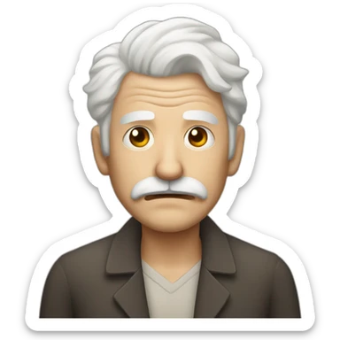 Face of an old man with white hair and mustach who is demoralized sticker