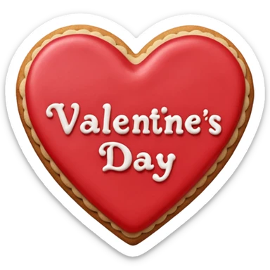 Heart-shaped cookie with smooth red icing, write 'Valentine's day' on top of the red icing in white icing sticker