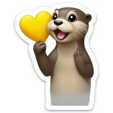 Otter with yellow heart on paw blowing kisses sticker