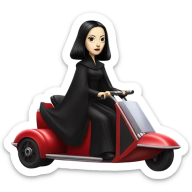Jedi teen Morticia Addams driving or flying on a red imperial patrol speeder  sticker