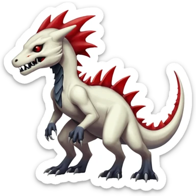 Shiny White Evil Glowing Eldritch Marowak-Salandit-Duskull-Darkdramon-fusion with bloody red markings and a red mane  sticker