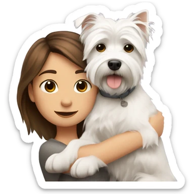 girl with brown hair hugs a west highland white terrier  sticker