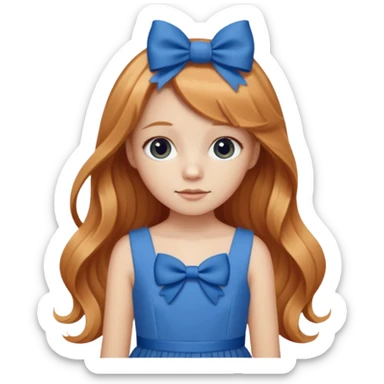 young girl with blue dress, cute blue bow and long strawberry  blonde hair sticker