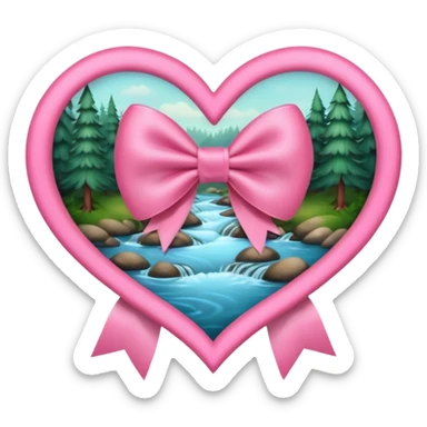 heart with a forest stream with pink bow and heart pattern on the bow sticker
