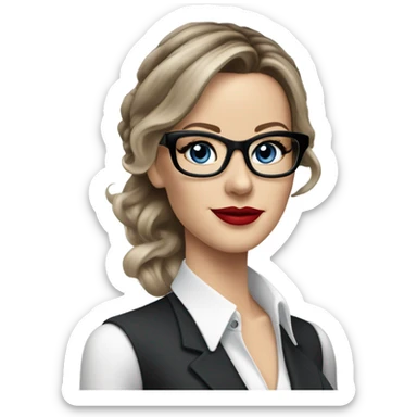 Realistic Kate Beckinsale blue eyes wearing glasses in a business meeting red lipstick  sticker