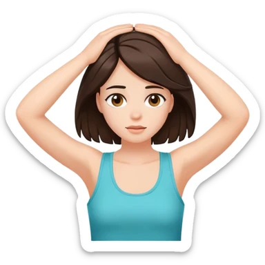 Brunette girl in tank top with hands on her head sticker