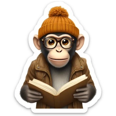 hipster monkey wearing a beanie reading poetry  sticker