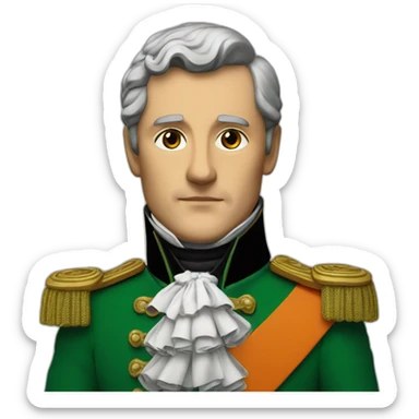 napoléon in green and orange coat with H logo sticker