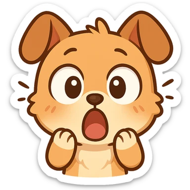 surprised cartoon dog emoji, wide eyes, ideal for Twitch chat sticker