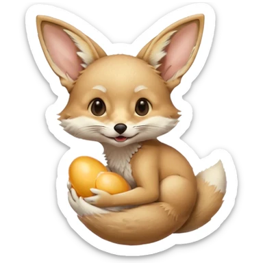 fennec carrying an unpeeled egg with his mouth sticker
