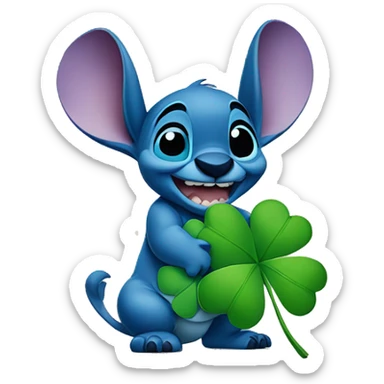 disney character stitch holding a four leaf clover sticker