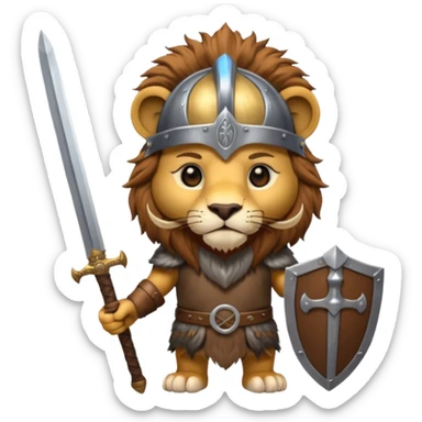 lion with viking helmet and sword behind sticker