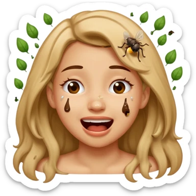 Fille caca qui pu et pleure de rire avec des mouches autour sticker