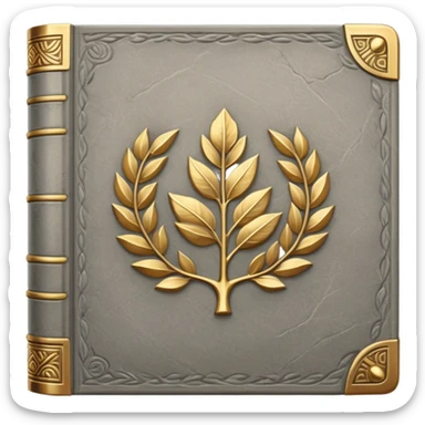 A gray, stone-textured book with bronze or gold details, featuring a mountain, a winding path, or a Roman laurel, radiating strength, resilience, and the wisdom of overcoming adversity sticker