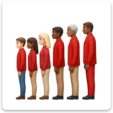 A line of people standing in profile, one behind the other, red background sticker
