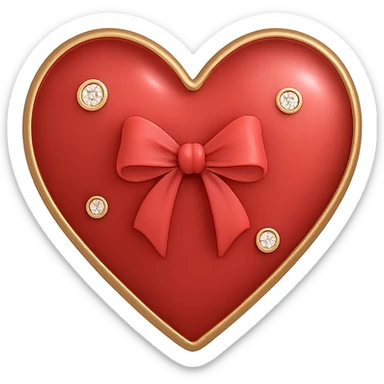 Add a small ribbon to the tiny red heart, pastel red enamel, sparkling gems, subtle gradient, soft glowing effect, no background, in a general style. sticker