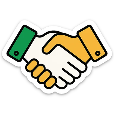 handshake emoji, professional style, green white and gold color scheme, minimalistic, clean lines, no background sticker
