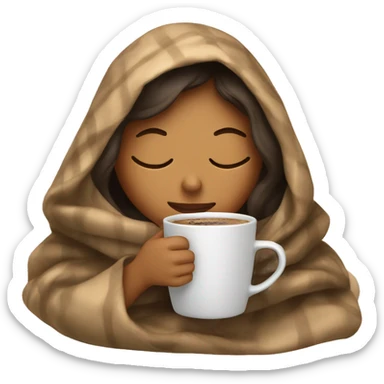 girl inside a blanket sipping coffee eyes closed sticker