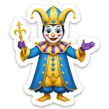 crazy colorful neutral penguin jolly joker, medieval, vintage, court jester, mac os icon, blue color sticker