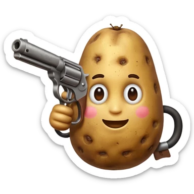 A potato with a gun sticker