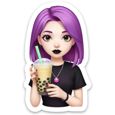 Goth Mexican girl with coloured hair drinking bubble tea sticker