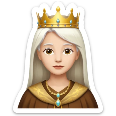 Queen with straight white hair – golden crown, brown robe sticker