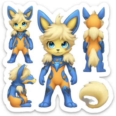 Anthro-Edgy-Cool-Blue-Yellow-Beige-Orange-Contrast-Colors-Fantasy-Fur-Sona-Chibi-Shiny-Fakémon-Hybrid full body sticker