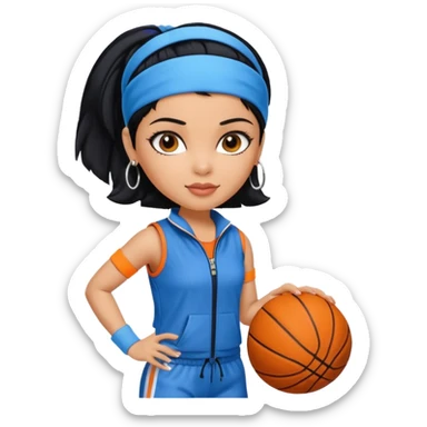 generate a pretty bratz that looks like Kajol- bollywood actress
 Wearing a blue zipper with short blackhair and a blue headband. Carrying a basketball sticker