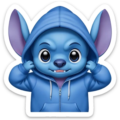Stich wearing a blue hoodie ￼ sticker