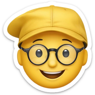 a round smiley face with glasses and a rapper's cap smiling.” sticker