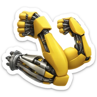 Flexing yellow mechanical cyborg bicep with shocks attached to arm sticker