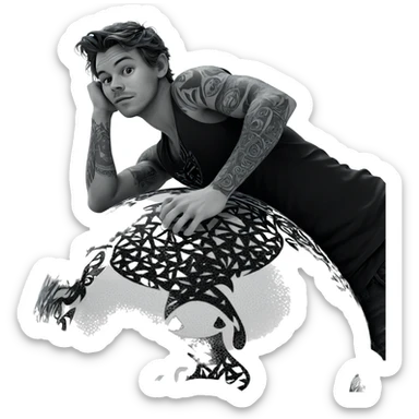 tattooed boy in monochrome sticker