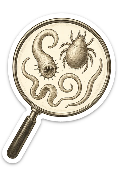 parassiti sotto lente di ingrandimento sticker