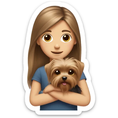 Yorkshire Terrier in the arms of a girl with brown hair sticker