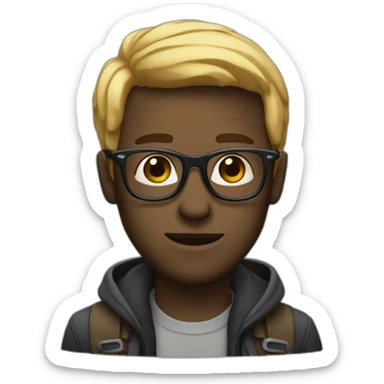 Theorus with blond hair and blond beard with glasses but black skin sticker