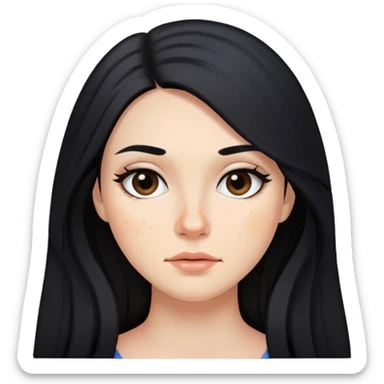 woman with acne, long black hair and subtle makeup sticker