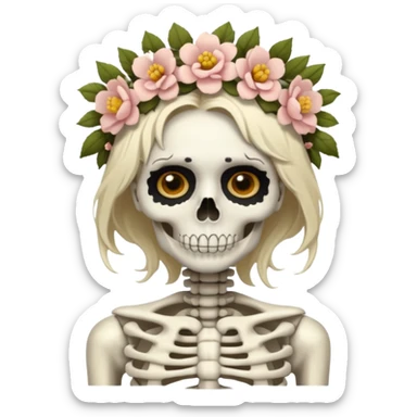 skeleton woman with flower crown sticker