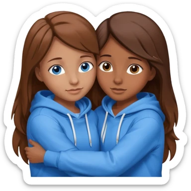 two Girls, Brown and Blonde hair, with Blue Eyes hugging one has Brown hair cute Hug another Version  Both Blue eyes and white hoddies sticker