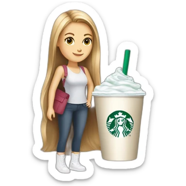 Starbucks cup cold drink with long white girl with Luis vittuon Bag sticker