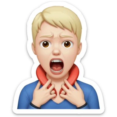 A person choking themselves on the neck and screaming  sticker