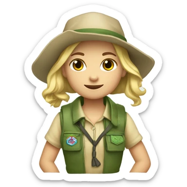 Crea una niña scout con un pañuelo verde agua que sea rubia sticker