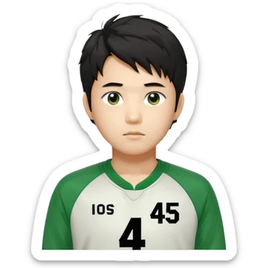 Draw Seong Gi-hun (Player 456), Korean male, messy black hair, green tracksuit with white number 456 printed on chest. sticker