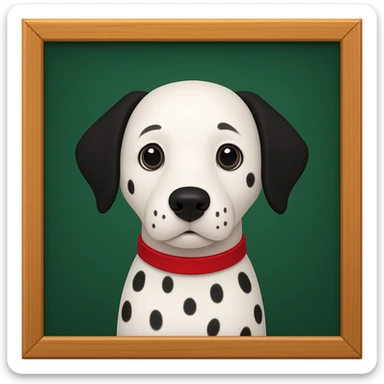 Dalmatian in front of a green school board in a wooden frame, iphone emoji style sticker