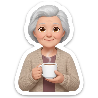 old lady with coffe sticker