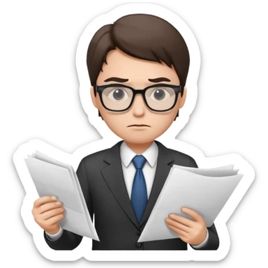 Frowns with Glasses, Office Boss: Business outfit, holding papers, frowning behind glasses, serious look
 sticker