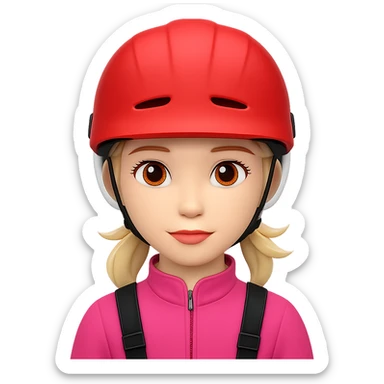 Change the girl's dress color to pink, keep the red bike helmet, no background. Maintain the original style of the image. sticker