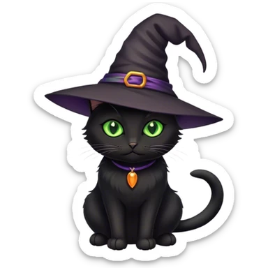 Black cat with a witch hat sticker